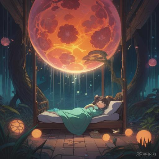 A serene and tranquil scene depicting a character in a deep state of slumber, surrounded by ethereal energy, soft glowing orbs representing dreams, a gentle aura of spirituality, calming colors conveying relaxation, mystical symbols softly floating in the background, a peaceful atmosphere, conveying the essence of sleepiness and spiritual awakening, 4k