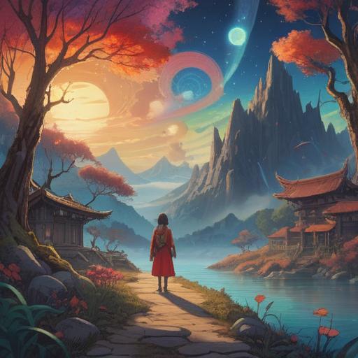 A mystical scene depicting spiritual signs of world line travel, ethereal landscapes merging with different realities, glowing symbols representing positive energy, interconnected paths leading to new possibilities, serene figures experiencing enlightenment, vibrant colors illustrating the flow of energy, 4k