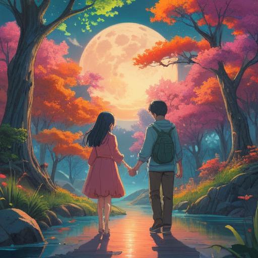 A mystical scene depicting the reunion between two souls after several years apart, soft ethereal light, symbolic elements representing growth and change, serene expressions, surrounding nature illustrating harmony, vibrant colors highlighting emotional depth, dreamlike atmosphere, 4k