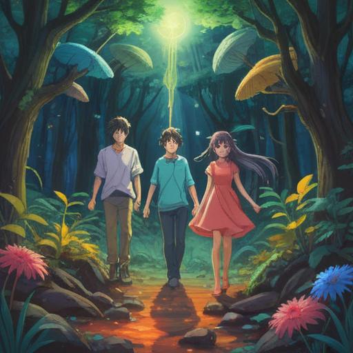 A spiritual reunion after several years, a diverse group of people embracing joyfully, expressions of happiness and connection, vibrant colors, ethereal atmosphere, soft light illuminating their faces, nature surrounding them, symbolic elements representing growth and healing, a sense of warmth and community, 4k