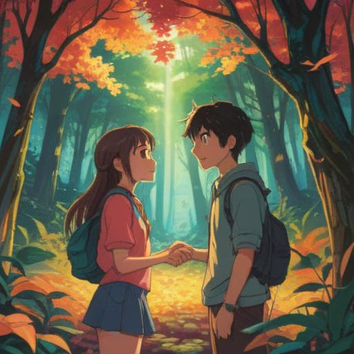 A serene scene of two friends embracing after a long separation, bright sunlight filtering through leaves, joyful expressions, vibrant colors symbolizing positive energy, a background filled with flowers and butterflies, conveying warmth and happiness, 4k