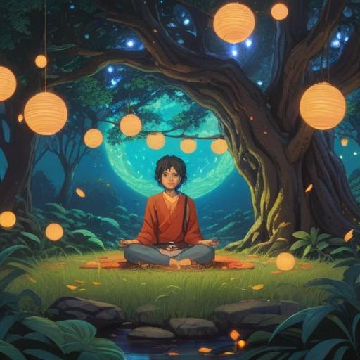 A serene scene depicting a person meditating under a lush tree, surrounded by soft glowing orbs of light, symbolic of spiritual guidance, gentle rays of sunlight filtering through the leaves, a feeling of calm and clarity, subtle hints of nature in the background, conveying a deep sense of connection and introspection, 4k