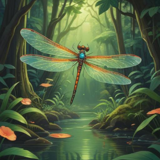 A serene scene depicting the number 2 as a symbol of luck, two intertwined golden dragonflies, lush green foliage in the background, gentle sunlight filtering through the leaves, a peaceful river flowing nearby, reflecting harmony and balance, soft pastel colors, tranquil atmosphere, elegant representation, 4k