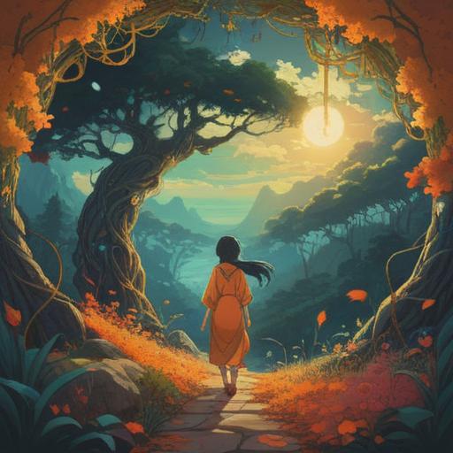 A mystical representation of the number two, symbolizing balance and harmony, surrounded by ethereal light, interconnected golden vines, peaceful nature backdrop, spiritual elements like mandalas and chakras, soft glow, serene atmosphere, high detail