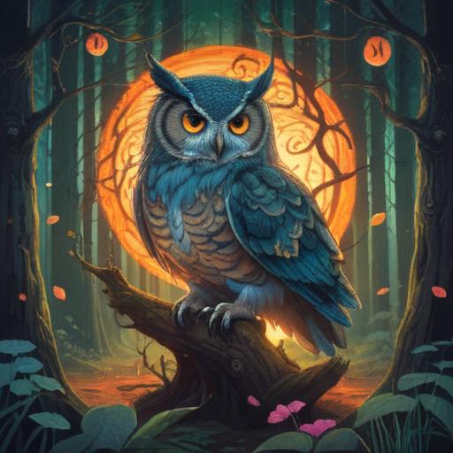 A mystical and ethereal scene representing spiritual signs associated with numbers, glowing numerals floating in a serene forest setting, a wise owl perched on a branch observing the surroundings, soft beams of light filtering through the trees, a gentle mist enveloping the ground, symbols and patterns subtly integrated into the foliage, a tranquil water stream reflecting the numbers, calming and inviting atmosphere, 4k