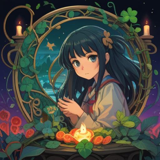 A vibrant illustration of the number 1818 surrounded by various lucky items, such as a four-leaf clover, a horseshoe, and a golden coin, a bright and uplifting atmosphere, intricate patterns symbolizing good fortune, glowing light effects, a serene background with nature elements, cheerful color palette, enchanting and magical vibes, 4k