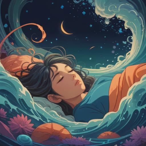 A serene scene depicting a person sleeping peacefully, surrounded by swirling ethereal energies, soft waves resembling tremors softly enveloping them, a dreamlike atmosphere filled with gentle light, symbolism of spiritual awakening, abstract representations of vibrations in the environment, colors blending harmoniously, highlighting the connection between sleep and spirituality, 4k