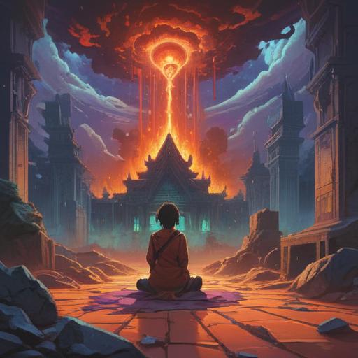 A mystical scene depicting a spiritual warning during an earthquake-like tremor, ethereal light illuminating the surroundings, a figure in meditation, surrounded by swirling energies, symbols of protection and awareness in the air, tense atmosphere reflecting urgency and caution, nature trembling in the background, 4k