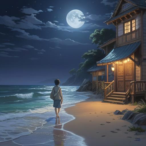 A serene night scene, gentle waves lapping at the shore, moonlight reflecting on water, soft light illuminating a peaceful gathering, people expressing gratitude, warm smiles, cozy atmosphere, tranquil nature, stars twinkling above, thoughtful reflections, 4k