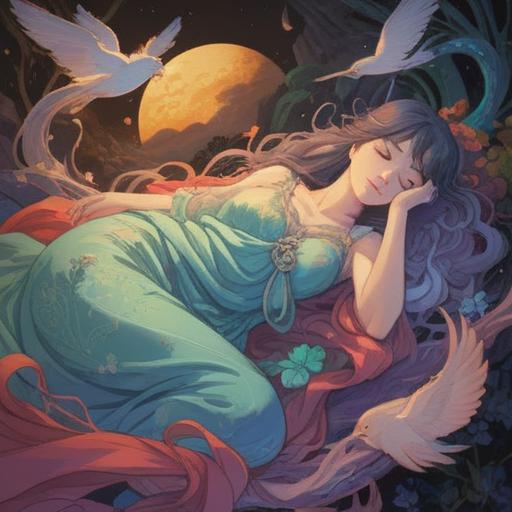 A serene illustration depicting a peaceful sleeping figure, ethereal aura surrounding the figure, gentle cough interpreted as a spiritual cleansing, dream-like background with soft clouds and stars, calm colors, mystical ambiance, symbolic elements representing healing and transformation, 4k