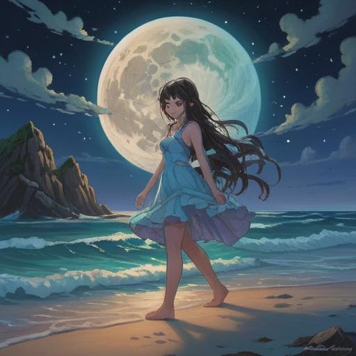 A serene illustration of a full moon in Aquarius, shimmering in a night sky, gentle waves of energy radiating from the moon, a person meditating under the moonlight, surrounded by water and aquamarine crystals, cosmic symbols and astral patterns in the background, tranquil atmosphere, ethereal glow, 4k