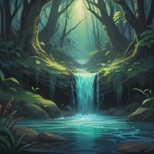 A surreal illustration of a clear tap water stream, ominous shadows forming in the water, subtle hints of supernatural symbols, an eerie ambiance, a cautionary sign in the foreground, reflections of dark spirits in the water, detailed kitchen background, high contrast lighting, 4k