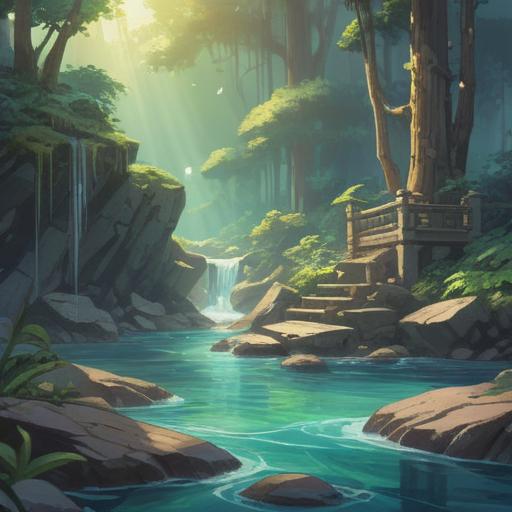 A peaceful scene depicting the spiritual significance of wiping with water, a serene setting with gentle water flowing over natural stones, sunlight filtering through lush greenery, a person meditating beside a tranquil stream, reflections in the water symbolizing purity and cleansing, a harmonious atmosphere promoting inner peace, 4k