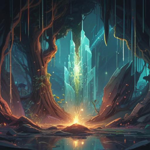 A serene and mystical scene depicting a shattered crystal, ethereal light emanating from the fractures, symbolic representation of transformation and renewal, surrounded by soft, floating orbs of energy, delicate imagery of spiritual awakening and insights, tranquil atmosphere, deep connection to the universe, 4k