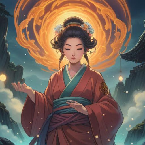 A serene and ethereal depiction of Mizuma Kannon, glowing with radiant light, surrounded by soft, swirling mist, gentle flowing water nearby, symbolic elements representing spiritual guidance and good omens, tranquil atmosphere, intricate details in the statue's design, soothing color palette, inviting and peaceful setting, nature harmonizing with spirituality, 4k