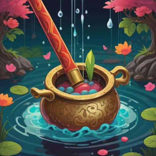 A whimsical illustration of a lucky charm for unclogging drains, featuring a vibrant plunger with a shiny golden handle, surrounded by sparkling water droplets, colorful plumbing tools, a cheerful ambiance, playful elements like tiny cartoonish pipes, a cozy bathroom setting, bright and vibrant colors, fun and inviting atmosphere, 4k
