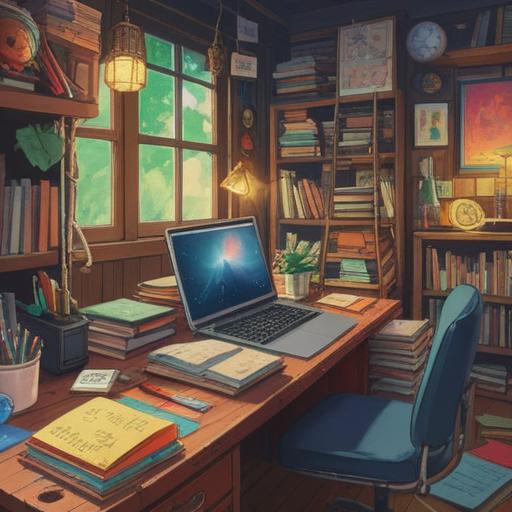 A collection of various items arranged neatly, representing organization and clarity, colorful sticky notes, books stacked orderly, a laptop displaying graphs and charts, an inviting workspace with good lighting, emphasizing productivity and efficiency, harmonious composition, 4k