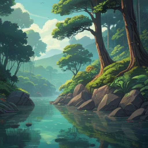 A serene and mystical landscape, a calm river flowing with crystal-clear water, reflections of lush greenery, gentle ripples suggesting sweetness, subtle ethereal glow surrounding the water, a person meditating by the riverbank, contemplating spiritual signs, vibrant flowers blooming nearby, soft light filtering through the trees, tranquil atmosphere, spiritual awakening, 4k