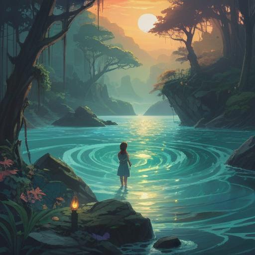 A mystical representation of a spontaneous water emergence phenomenon, serene and tranquil atmosphere, ethereal light illuminating the water, symbolic elements of spirituality, flowing water symbolizing abundance and cleansing, vibrant flora surrounding the scene, harmonious balance of nature, whimsical and dreamlike essence, 4k