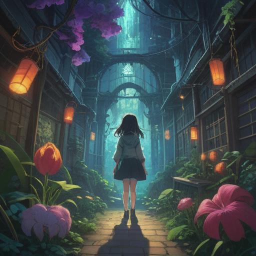 A mystical and ethereal scene representing Chuunibyou syndrome, dark and shadowy figures embodying inner struggles, vibrant bursts of imagination and creativity, symbolism of escape from reality, juxtaposition of fantasy and reality, enchanted forest background, swirling energies and lights, introspective character design, 4k