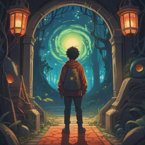 A mystical scene depicting a character lost in thought, surrounded by swirling shadows and ethereal lights, symbolic representations of spiritual signs hidden in the background, dark yet vibrant color palette, an aura of introspection, an intricate design of surreal elements like floating symbols and celestial imagery, conveying a sense of caution and awareness, 4k