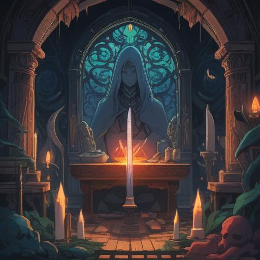 A mystical scene depicting spiritual signs related to knives, ethereal light illuminating a knife resting atop a sacred altar, symbolic patterns surrounding the knife, serene atmosphere, intricate details in the background, soft glow enhancing the spiritual essence, 4k