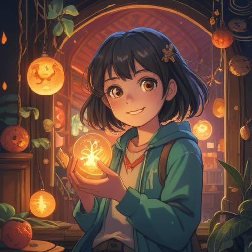 A whimsical illustration of a young person holding a lucky charm, surrounded by a soft glow, depicting various social situations, a warm smile on the character's face, hints of friendship icons in the background, positive energy radiating, symbolic representation of overcoming social anxiety, vibrant colors, inviting atmosphere, 4k