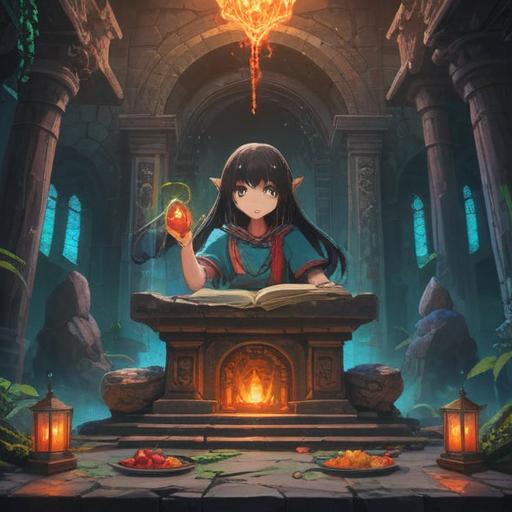 A mystical and ethereal scene, featuring a spiritual offering on an ancient stone altar, surrounded by glowing ethereal light, shrouded in mist, symbolic elements representing sacrifice and protection, a serene and cautionary atmosphere, intricate details in the surroundings, 4k