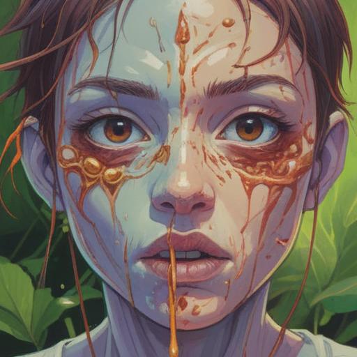 A conceptual illustration depicting the spiritual significance of acne on the face, facial close-up with the emphasis on the area around the mouth and chin, abstract representations of inner conflict and emotional turmoil, vivid colors symbolizing energy and turmoil, ethereal elements surrounding the face, mystical atmosphere, focus on the connection between physical appearance and spiritual health, 4k resolution