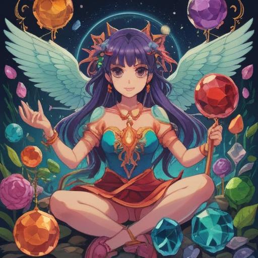 A vibrant and enchanting illustration of a lucky charm symbolizing positive transformation, featuring a whimsical charm adorned with colorful gemstones, surrounded by a radiant aura, set against a serene backdrop of blooming flowers and softly glowing light, conveying a sense of hope and change, detailed composition, uplifting atmosphere, 4k