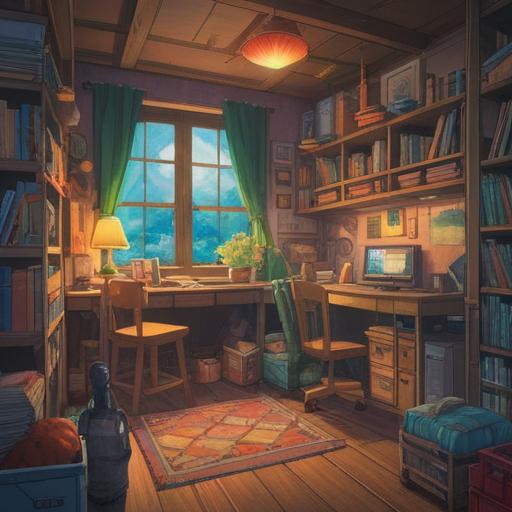 A cozy scene depicting daily life hacks to attract good luck, cheerful atmosphere, vibrant colors, a well-organized workspace filled with lucky symbols, a person performing a morning ritual, plants bringing positive energy, inspirational quotes on the wall, elements of feng shui, warm sunlight streaming in, detailed textures, 4k