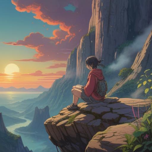 A serene and introspective scene depicting the spiritual meaning of feeling disheartened in life, a figure sitting alone on a cliff overlooking a vast ocean at sunset, gentle waves lapping at the shore, soft light illuminating the sky in hues of orange and purple, distant mountains shrouded in mist, peaceful yet melancholic atmosphere, ethereal presence, nature as a source of reflection, symbolic elements like feathers or lotus flowers, 4k