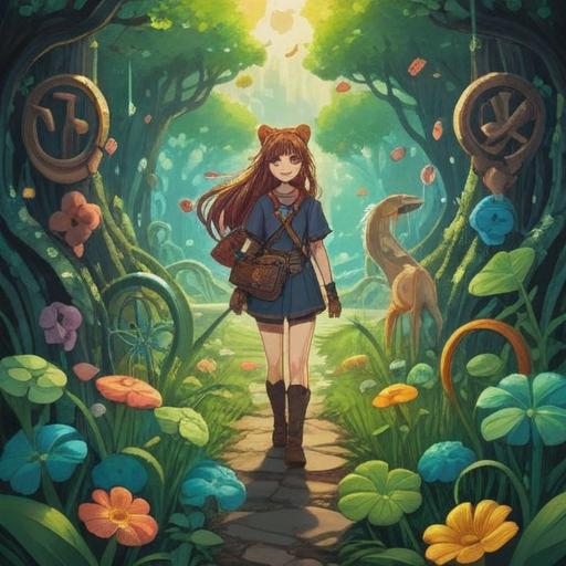A whimsical illustration depicting a person standing at a crossroads, surrounded by symbols of fortune like four-leaf clovers and horseshoes, a vibrant sky transitioning from day to night, the sun setting in the background while stars begin to twinkle, an aura of positivity and hope, intricate details in the character's expression as they contemplate their choices, a magical atmosphere hinting at destiny and chance, 4k
