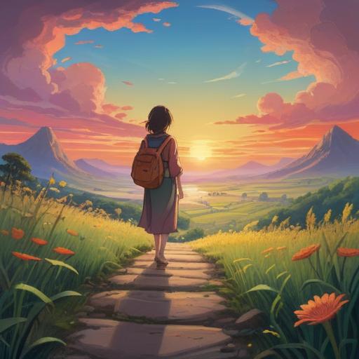 A serene landscape representing the spiritual meaning of life's mission, a sunrise illuminating a peaceful path, a figure contemplating their journey, ethereal light surrounding them, nature in harmony, vibrant colors symbolizing growth and purpose, tranquil atmosphere, inspiring visual narrative, 4k