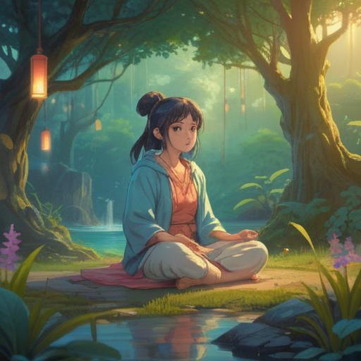 A serene and contemplative scene depicting a person sitting quietly in meditation, surrounded by ethereal light symbols and gentle nature elements, soft colors, mystical atmosphere, hints of celestial guidance, presence of subtle omens like feathers or butterflies, tranquil facial expression, 4k
