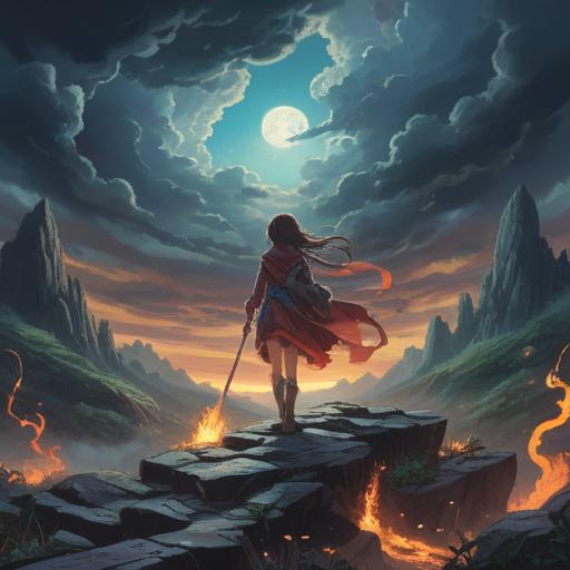 A mystical scene depicting a person navigating a challenging landscape filled with obstacles, ethereal light breaking through dark clouds, symbols of guidance and spiritual signs emerging from the surroundings, a sense of hope and perseverance, vibrant colors highlighting the contrasts, serene expression on the person's face, surrounded by nature, 4k