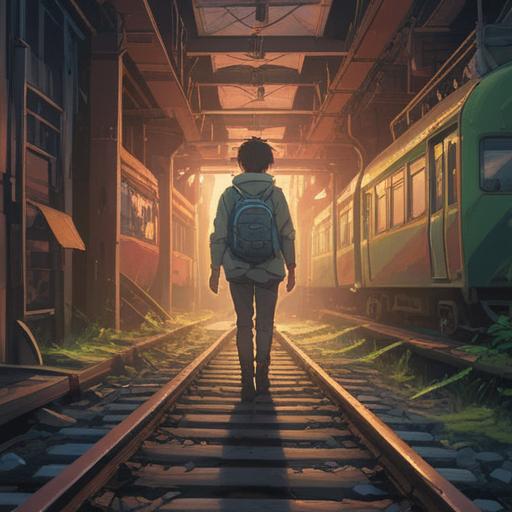 A thought-provoking illustration depicting a person standing on a train track, looking contemplative, surrounded by ethereal symbols of warning such as shadowy figures and flickering lights, a surreal landscape with shifting colors representing the tension of the moment, an air of caution and reflection, emotional depth, 4k