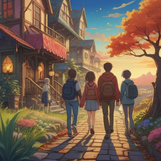 A hopeful and inspiring scene depicting new beginnings, a diverse group of people taking their first steps together towards a brighter future, vibrant landscapes filled with blooming flowers and sunny skies, expressions of joy and determination on their faces, a feeling of unity and collaboration, vivid colors, 4k