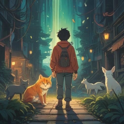 A serene and thought-provoking scene depicting a person standing at a crossroads, surrounded by ethereal light, symbolic animals representing intuition, signs in the sky hinting at caution, a gentle breeze rustling nearby trees, a sense of awareness and reflection, 4k