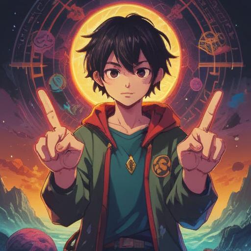 An illustration depicting a person holding their index finger, expressing visible discomfort, surrounded by glowing spiritual symbols, ethereal light, and vibrant colors, representing caution and awareness, serene background, mystical atmosphere, 4k