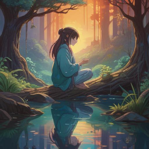 A symbolic illustration representing the spiritual meaning of cutting one's index finger, serene atmosphere, ethereal elements, a person standing in contemplation, surrounded by soft light, symbolic imagery such as chains breaking, spiritual growth visualized through nature, deep reflection, harmonious colors, 4k