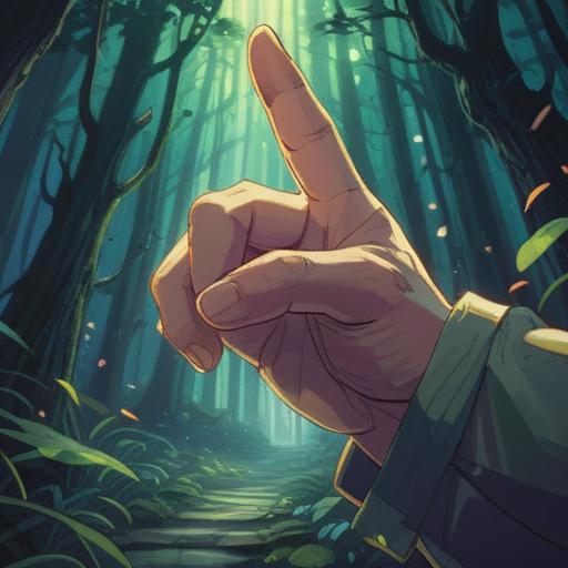 A serene and mystical illustration, featuring a close-up of a hand with an itching index finger, surrounded by ethereal light, gentle sparkles in the air, symbols of positivity and spiritual growth, a peaceful garden setting in the background, soft pastel colors, harmonious energy, 4k