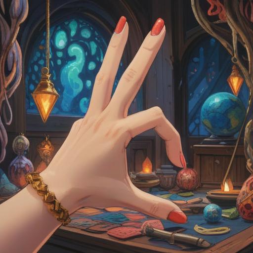 A captivating illustration featuring a close-up of a hand with a prominent beauty mark on the index finger, surrounded by various lucky items like four-leaf clovers, horseshoes, and lucky coins, with a warm and inviting color palette, intricate details highlighting the beauty mark, a serene background suggesting good fortune, elements of positivity and hope, vibrant and uplifting atmosphere, 4k