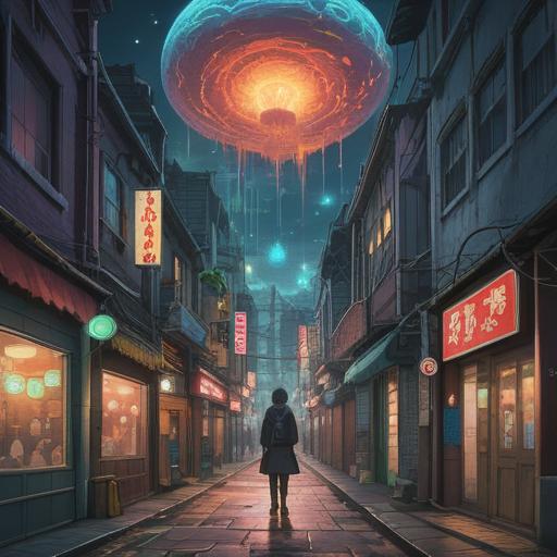 A spiritual symbol emerging in a bustling crowd, vibrant colors contrasting with the grayness of the surroundings, ethereal light illuminating the symbol, expressions of exhaustion on people's faces, serene energy radiating from the symbol, urban setting, a moment of calm amidst chaos, 4k