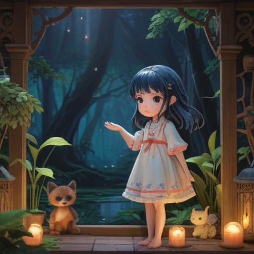 A serene and peaceful scene illustrating a post-doll memorial moment, a tranquil environment with soft lighting, a meditative setting featuring lucky charms such as talismans and amulets, hints of nature like gentle flowers and flowing water, a calming atmosphere with pastel colors, reflecting inner peace and emotional healing, 4k