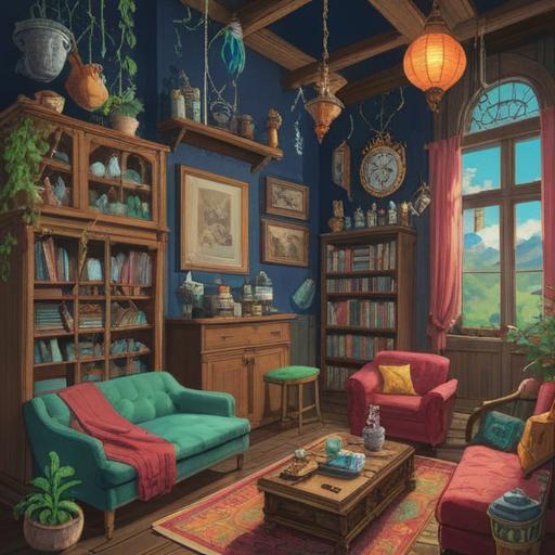 A whimsical collection of enchanting items for a heartwarming journey, each item radiating positivity and warmth, a colorful array of inspiring objects like journals, crystals, and dreamcatchers, set against a serene landscape, lush greenery and a tranquil sky, inviting sense of adventure and introspection, 4k