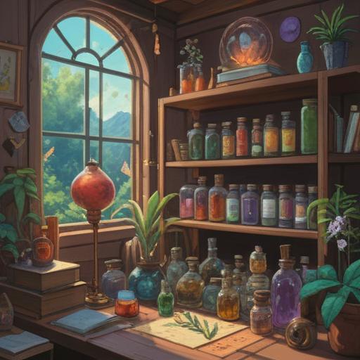 A serene and calming still life composition, featuring various healing items like crystals, essential oils, and calming herbs, soft natural light filtering through a window, gentle pastel colors, a peaceful atmosphere, harmony with nature, inviting textures, 4k