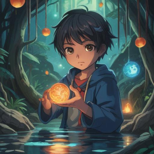 A mystical scene featuring a glowing lucky stone, surrounded by shimmering light, symbolizing new encounters and opportunities, a diverse group of people gathered nearby, exchanging smiles and conversations, vibrant colors, enchanting atmosphere, nature setting with greenery and flowers, 4k