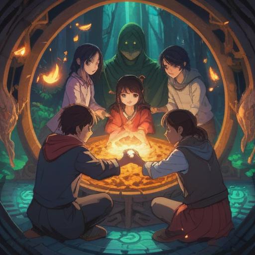 A serene illustration of a group of diverse individuals standing in a circle, their hands joined in mutual support, radiating soft glowing symbols representing positive spiritual signs, a backdrop of ethereal trees and gentle light, conveying a sense of transformation and harmony in human relationships, dreamlike atmosphere, interconnectedness, 4k