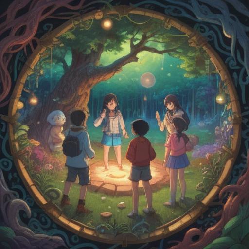 A serene and harmonious scene depicting a diverse group of people engaged in a circle of friendship, uplifting energy radiating from them, soft light illuminating their smiles, nature surrounding them symbolizing growth and connection, warm colors conveying positivity, spiritual elements like gentle auras, hands joined in unity, peaceful atmosphere, inspired by the essence of spiritual relationships, 4k